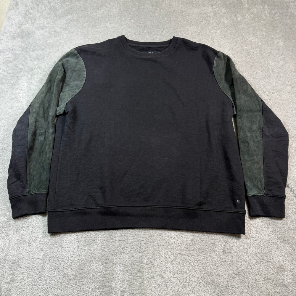 AllSaints Sirius Sweatshirt‎ Mens XL Black Suede Long Sleeve Crewneck Cotton